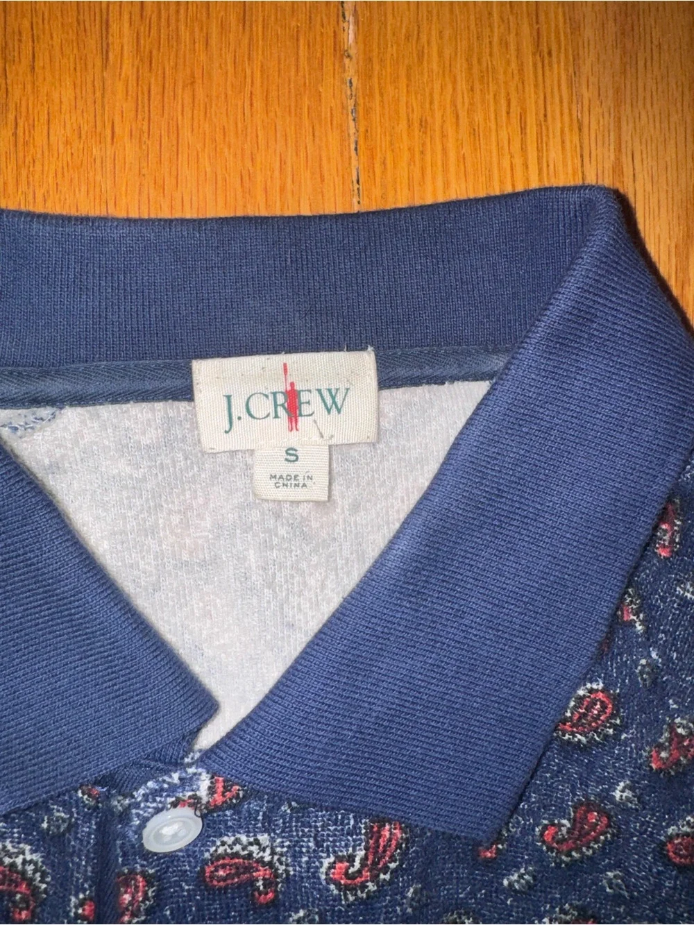 J.CREW Short Sleeve Collared Polo Shirt Blue Red Paisley Terry Cloth Men S